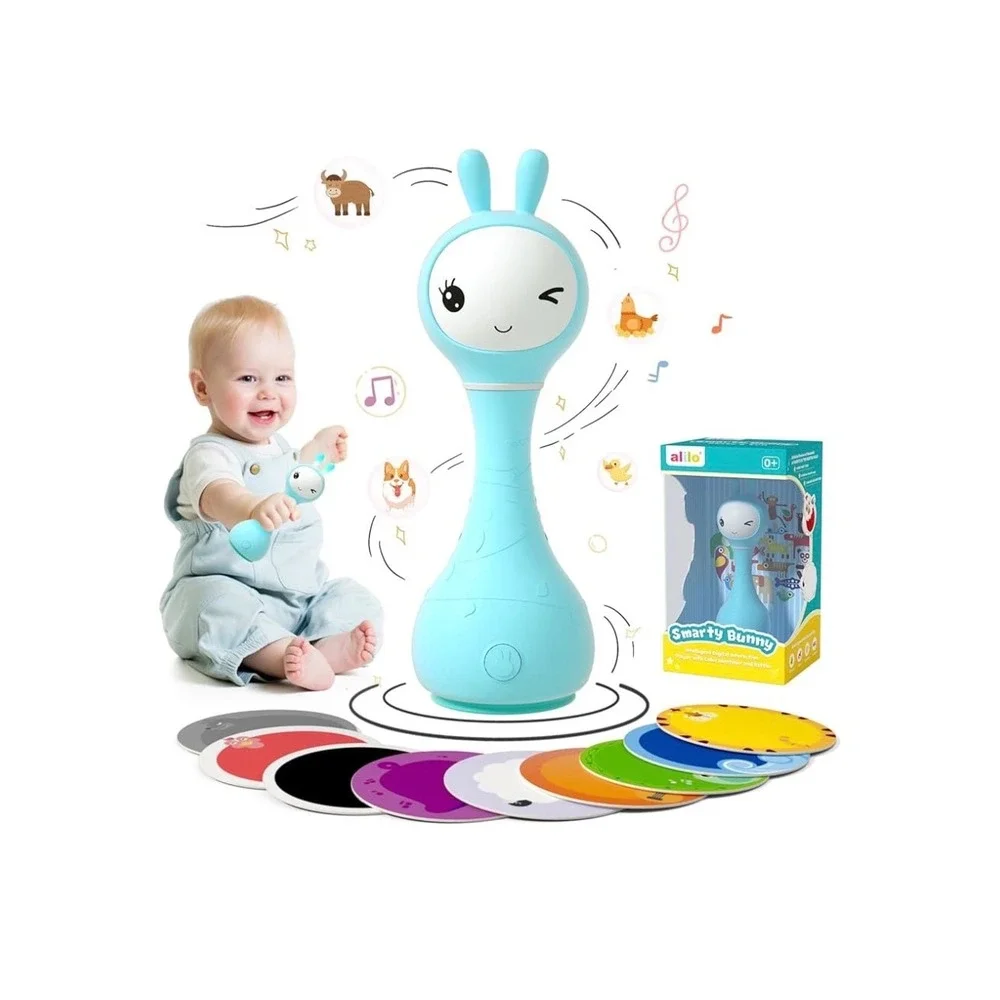 Alilo Smarty Bunny R1 Interactive Baby Rattle Blue Music Player Color Sensory